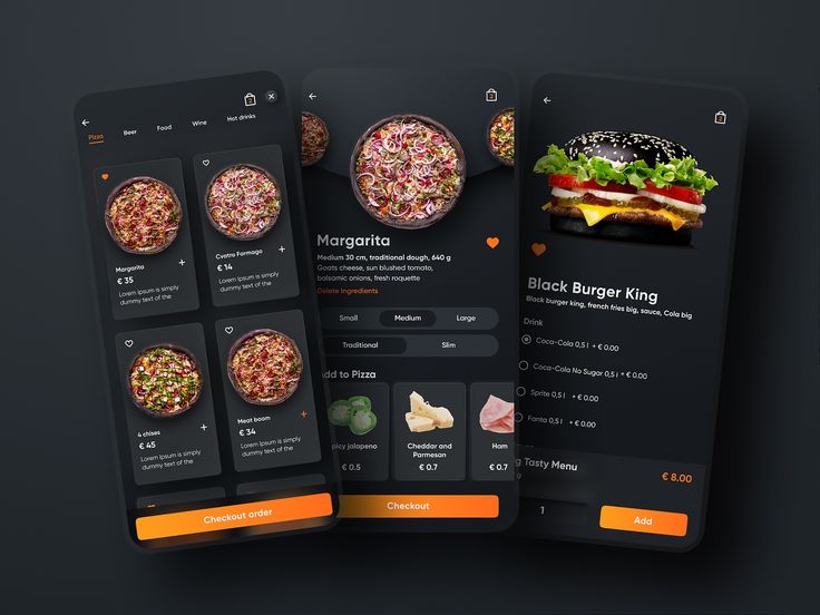 High resolution mobile food ordering application interface designed for smartphones