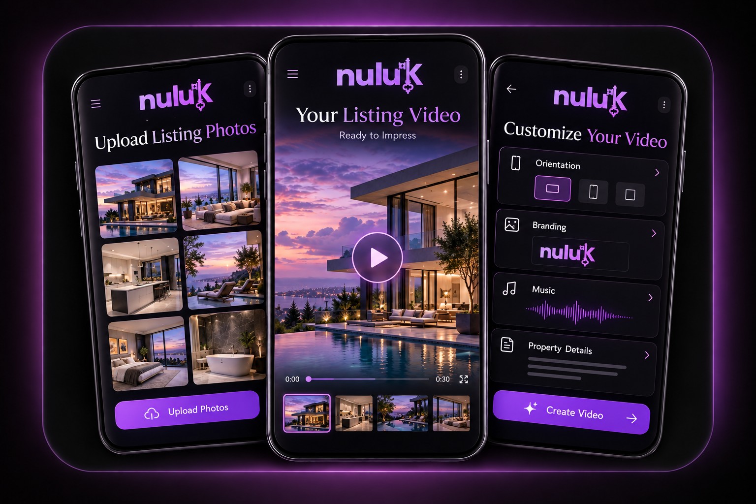 Nuluk real estate video platform mobile interface